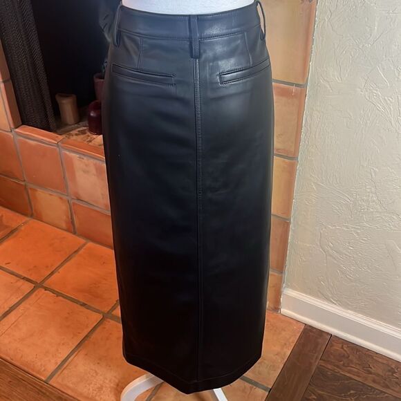 LOFT Black Faux Leather Front Slit Midi Pencil Skirt, size 2 - Picture 6 of 10